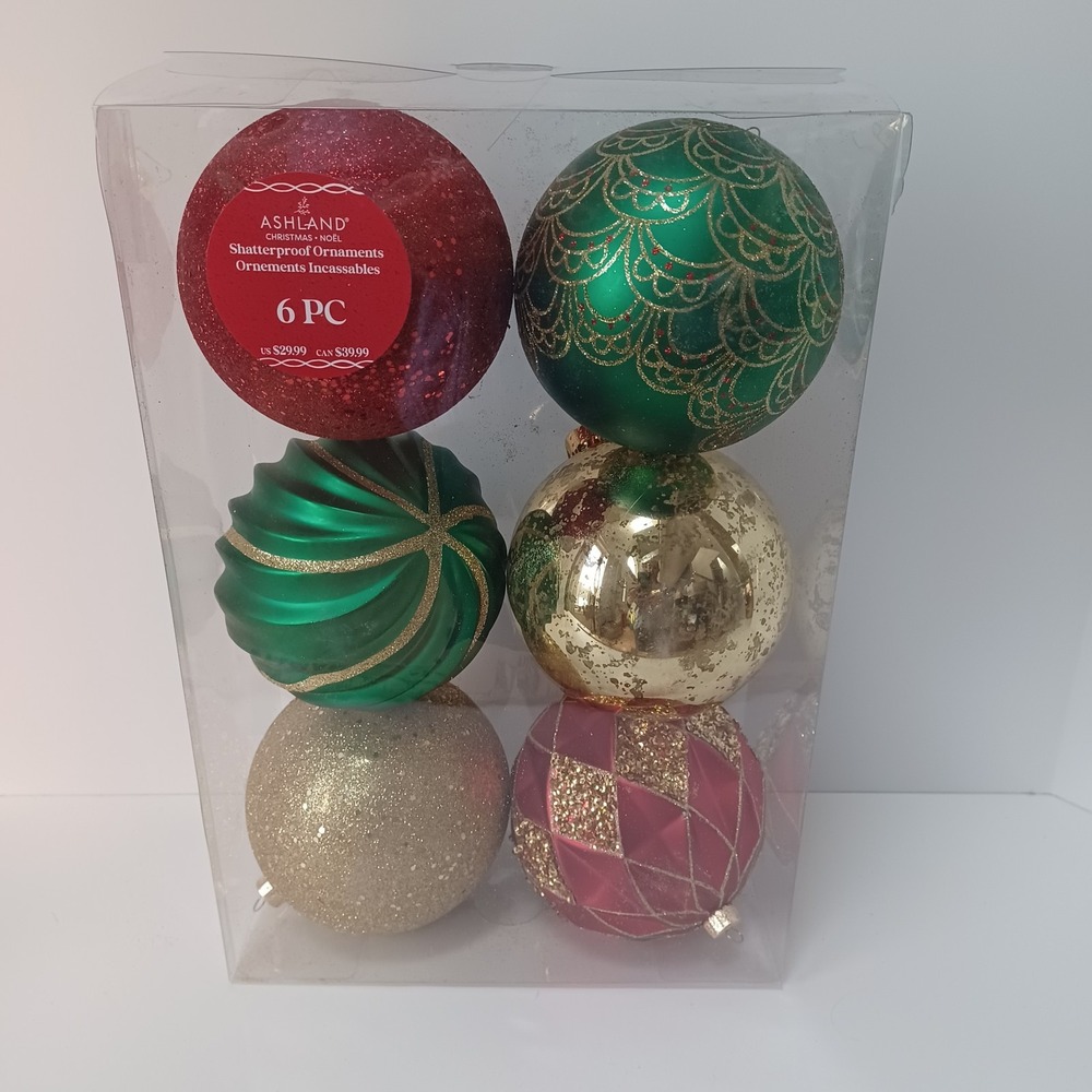 Ashland Shatterproof Ornaments Christmas Noel 6 Piece NEW Approx 4"